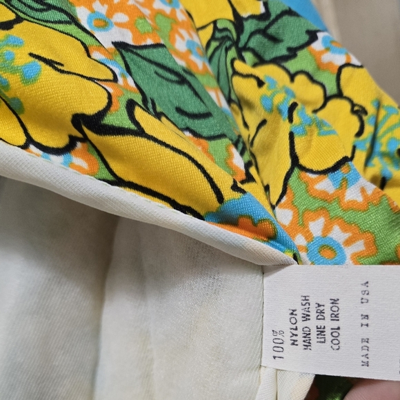 Jack Hartley 1960s Retro Yellow Blue Floral Keyhole Flutter Sleeve Maxi Dress - Picture 11 of 11